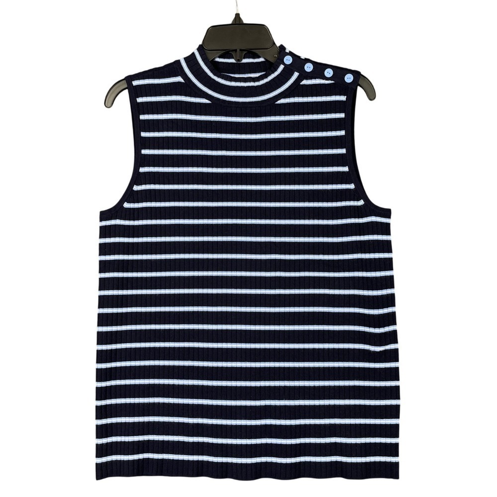 Talbots‎ Top Womens L Sleeveless Mock Neck Striped Knit Nautical Classic Preppy